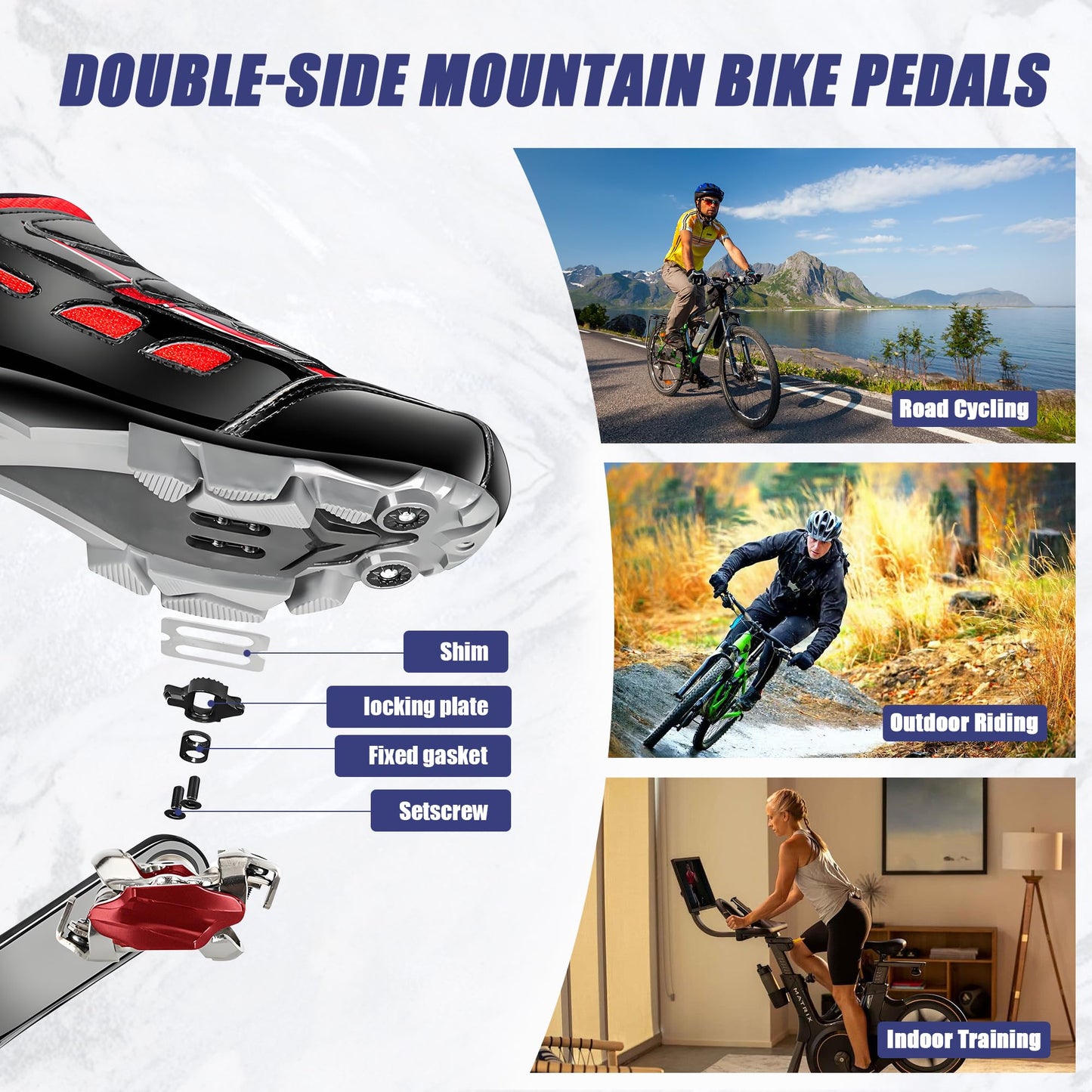 SPD Bike Pedals, 9/16 "Mountain Bike Pedal, Aluminum Alloy Sealed Clipless Pedals Compatible with SPD Type Cleats - Easy Clip in & Out(Red)