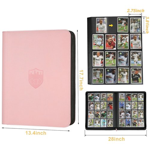 GERMUN Trading Card Binder - Premium 16 Pocket Card Holder for 1000+ Cards | Double-Sided Album (Pink)