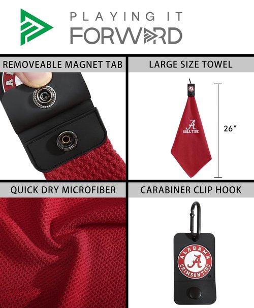 Magnetic Golf Towel Alabama University - Waffle Weave Microfiber Towel with Ultra Strong Magnet & Clip for Secure Hold on Golf Bags, Ideal for Clubs & Accessories for Men & Women by Playing It Forward