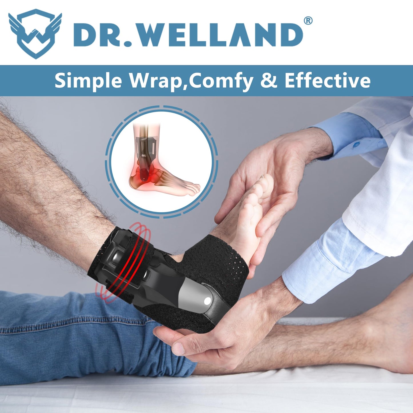 DRwelland Ankle Brace with Side Stabilizers -Adjustable Ankle Support for Sprains, Sports Injuries, Plantar Fasciitis, Injury Recovery, Best Ankle Support for Running, Basketball, Volleyball (Medium)