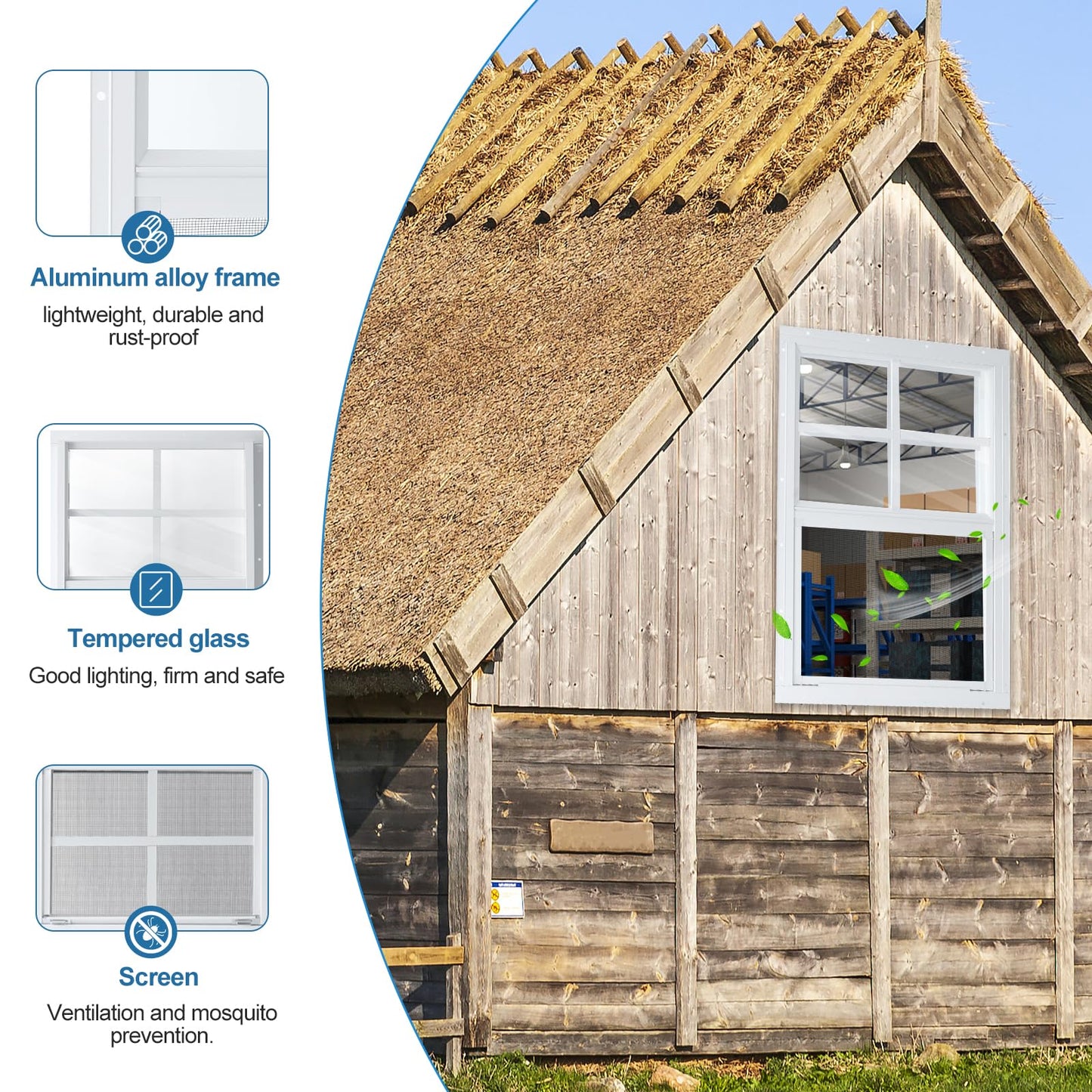 2 Pack 14"x21" Sliding Shed Windows, Chicken Coop Windows - White Flush Mount w/Removable Screen & Tempered Glass, Small Windows Suitable for Coops, Garages, Playhouses, Trailers