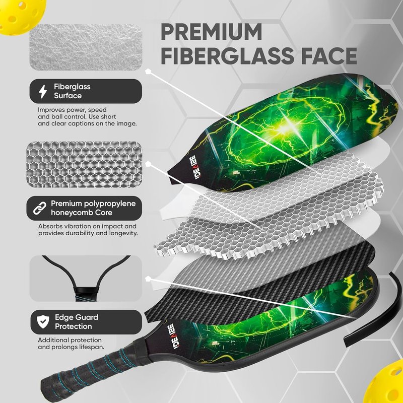 Pickleball Paddles Set of 2 - USAPA Approved Fiberglass Surface - Pickle Ball Rackets 2 Pack - Pickle Ball Set with 2 Rackets, 4 Pickle Balls, 1 Pickleball Bag - Great for Men, Women, Kids or Adult