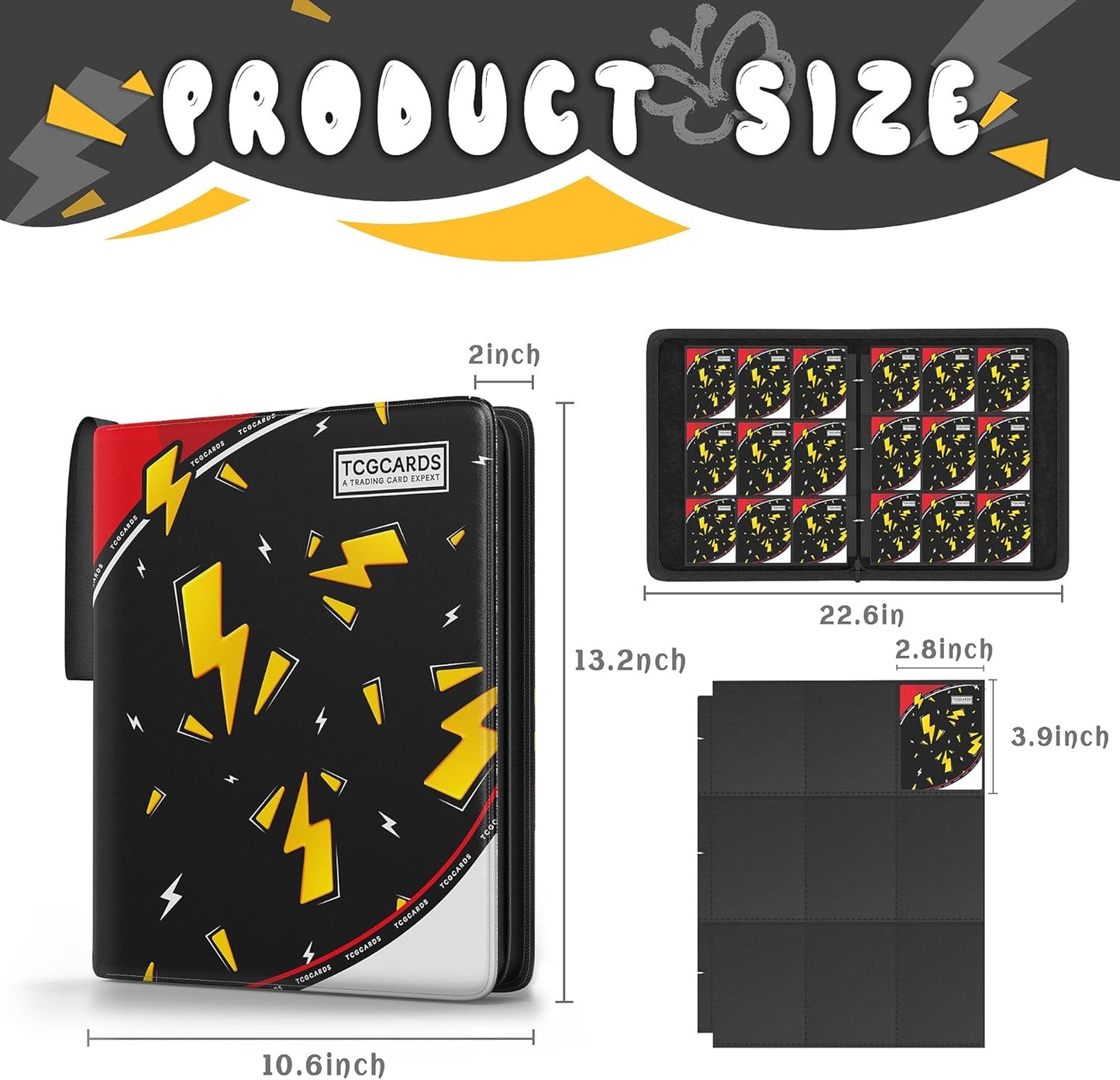 Trading Card Binder - 9 Pocket Card Book with 50 Removable Sleeves | Fits 900 Cards, Black