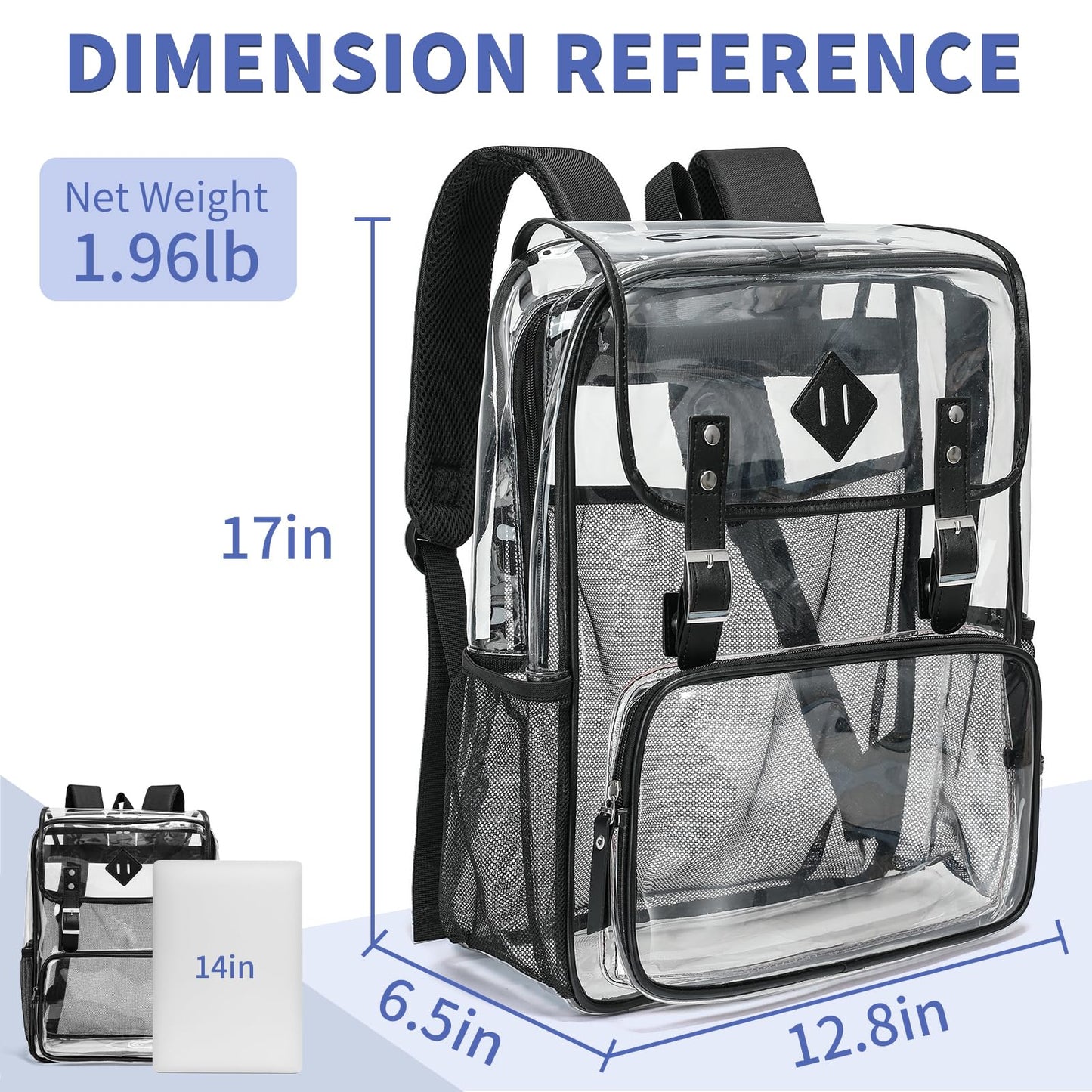 NEOREAL Clear Backpack Large Capacity Heavy Duty Transparent PVC Backpack with Leather Trim for Women College Work Travel