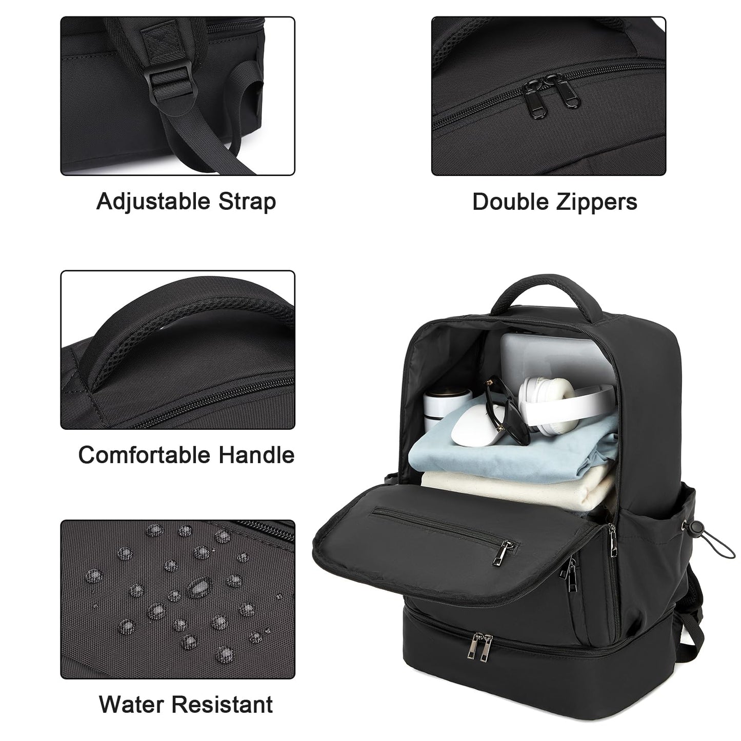 seyfocnia Gym Backpack for Men, Lightweight Sports Back pack With Shoe Compartment, Waterproof Gym Bag Large Workout Trainning Rucksack Casual Travel Daypack 21inch-Black