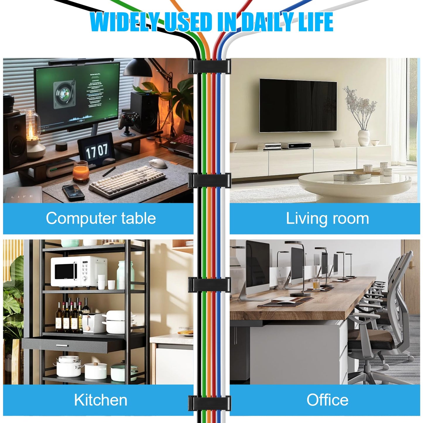 XHF 50 PCS Self Adhesive Cable Clips(L) Black,Wire Clips Cable Management Wire Organizer Cord Holder for Under Desk, Car, Wall, TV PC Ethernet Cable