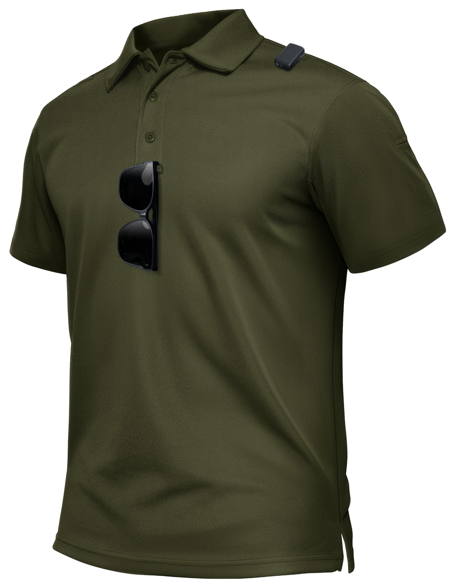 TACVASEN Polo Shirts for Men Dry Fit Short Sleeve Performance Collared Shirt Light UPF 50+ Tactical Work Golf Polos Army Green, 2XL