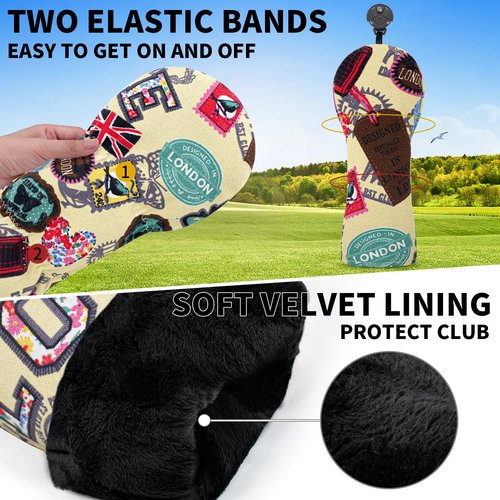Golf Printing Head Cover Butterfly Pattern Fabric Design Golf Club Headcovers Set Fits Driver Fairway Wood Hybrid Utility Putter Iron Wedge Headcover