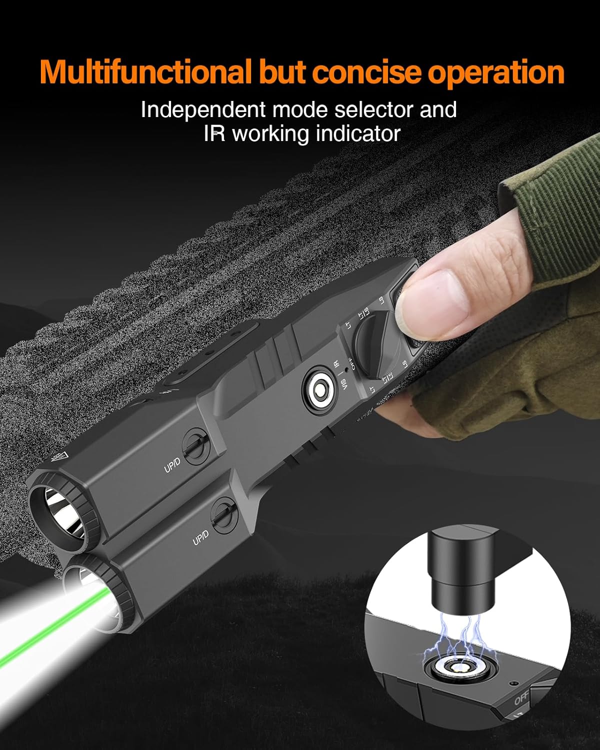 TOUGHSOUL Tactical Flashlight with Green Laser & IR Illuminator | 4-in-1 Rechargeable Rifle Light