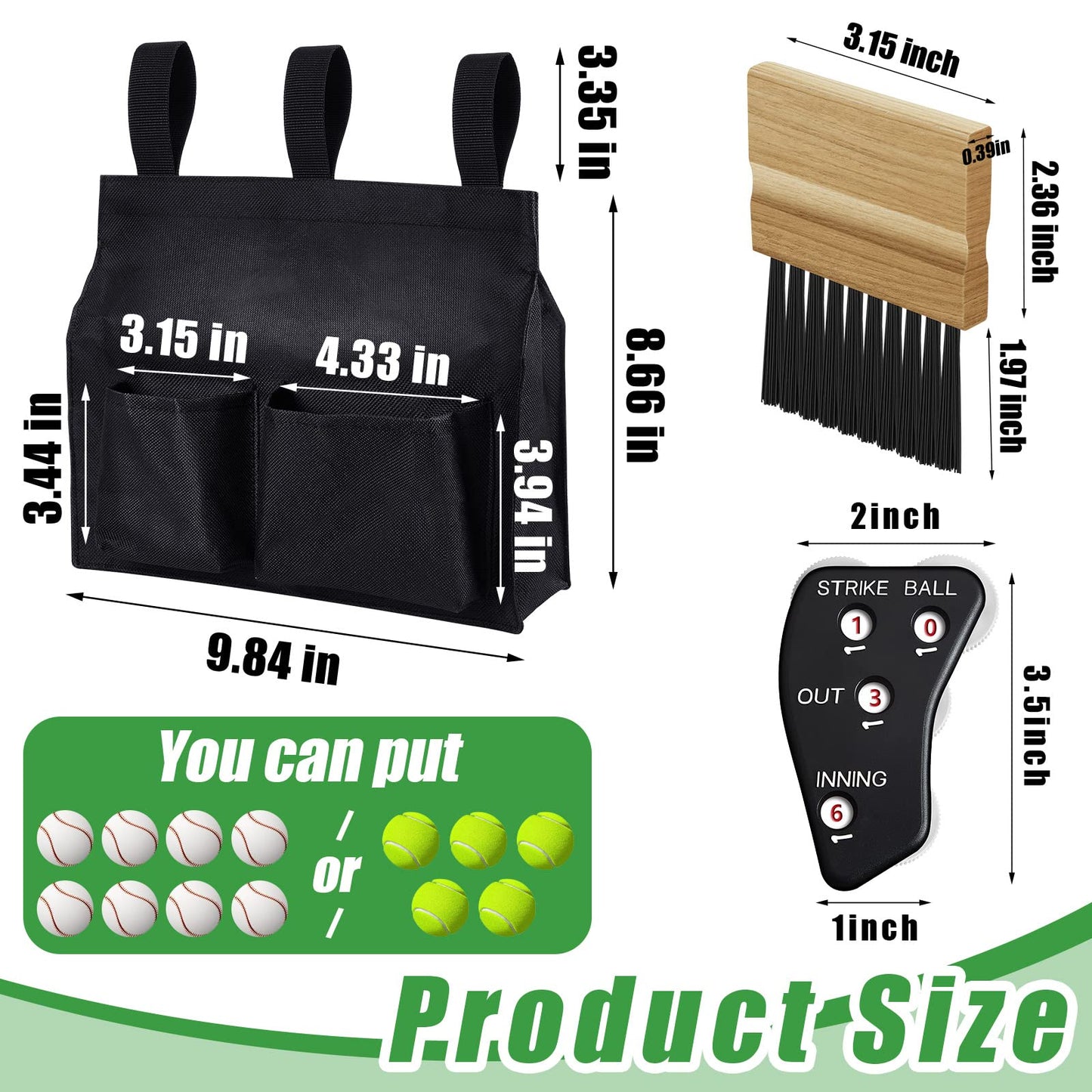 Dunzy 3 Pcs Umpire Gear Set Includes Baseball Umpire Brush, Black Ball Bag and Indicator for Men Youth Referee Equipment Accessories Kit