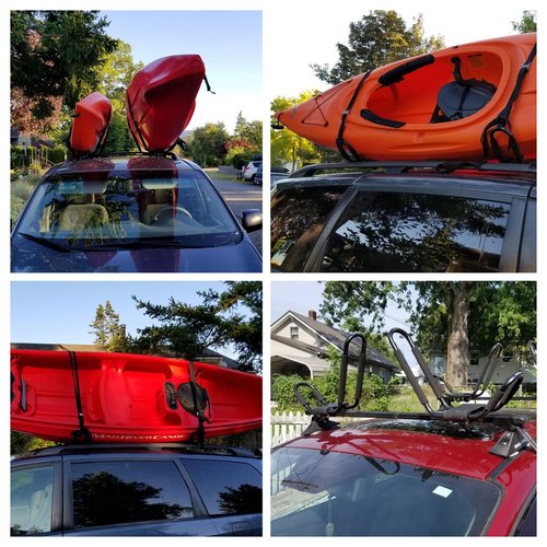 DOHUSPLE Kayak Roof Rack for 2 Kayaks Carrier, Kayak J Bar Hooks Roof Mount Racks for Universal Cars, SUV, Truck, Set of 4 Racks