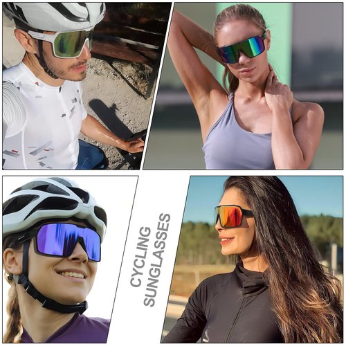 HAAYOT Polarized Cycling Glasses,Sports Sunglasses for Men Women,Baseball Running Fishing Biking Sunglasses with 3 Lenses White Azure Blue