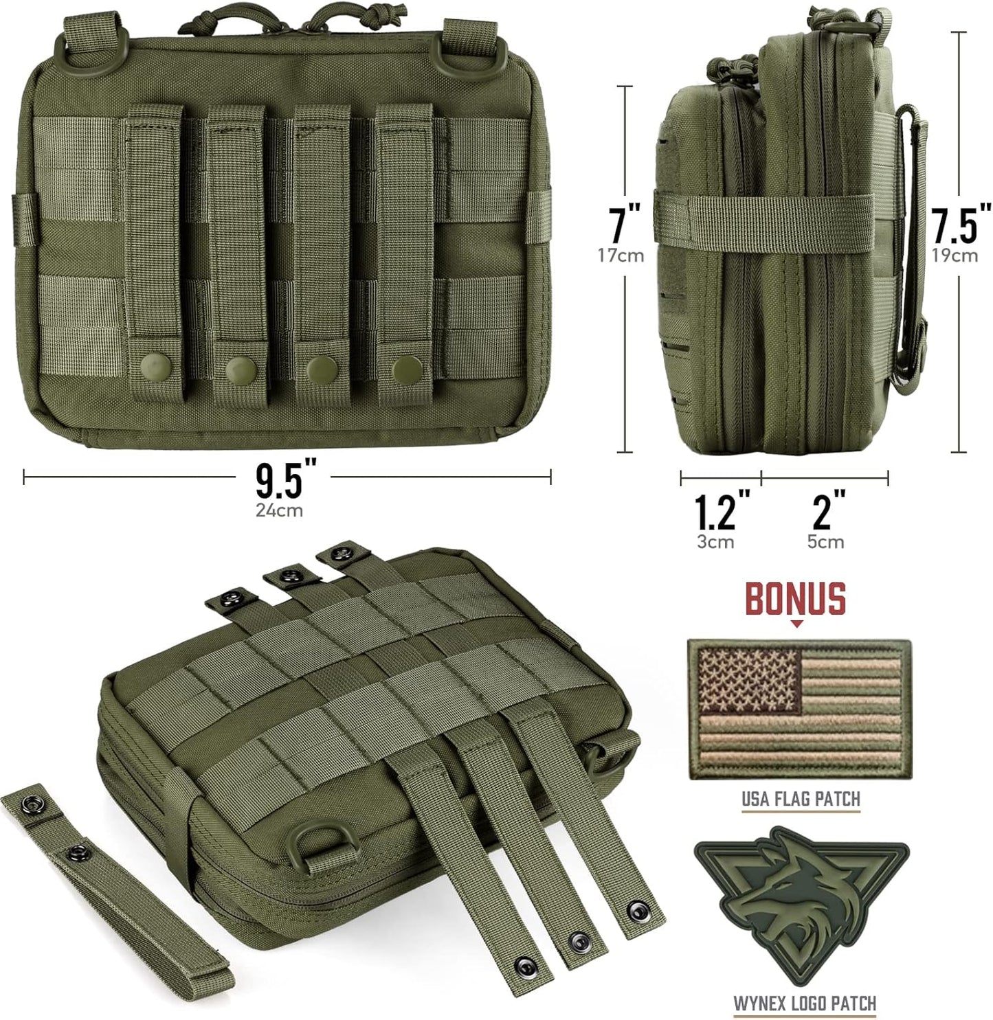 WYNEX Tactical Molle Admin Pouch - Laser Cut Design Utility Organizer with Map Pocket | EDC EMT Pack