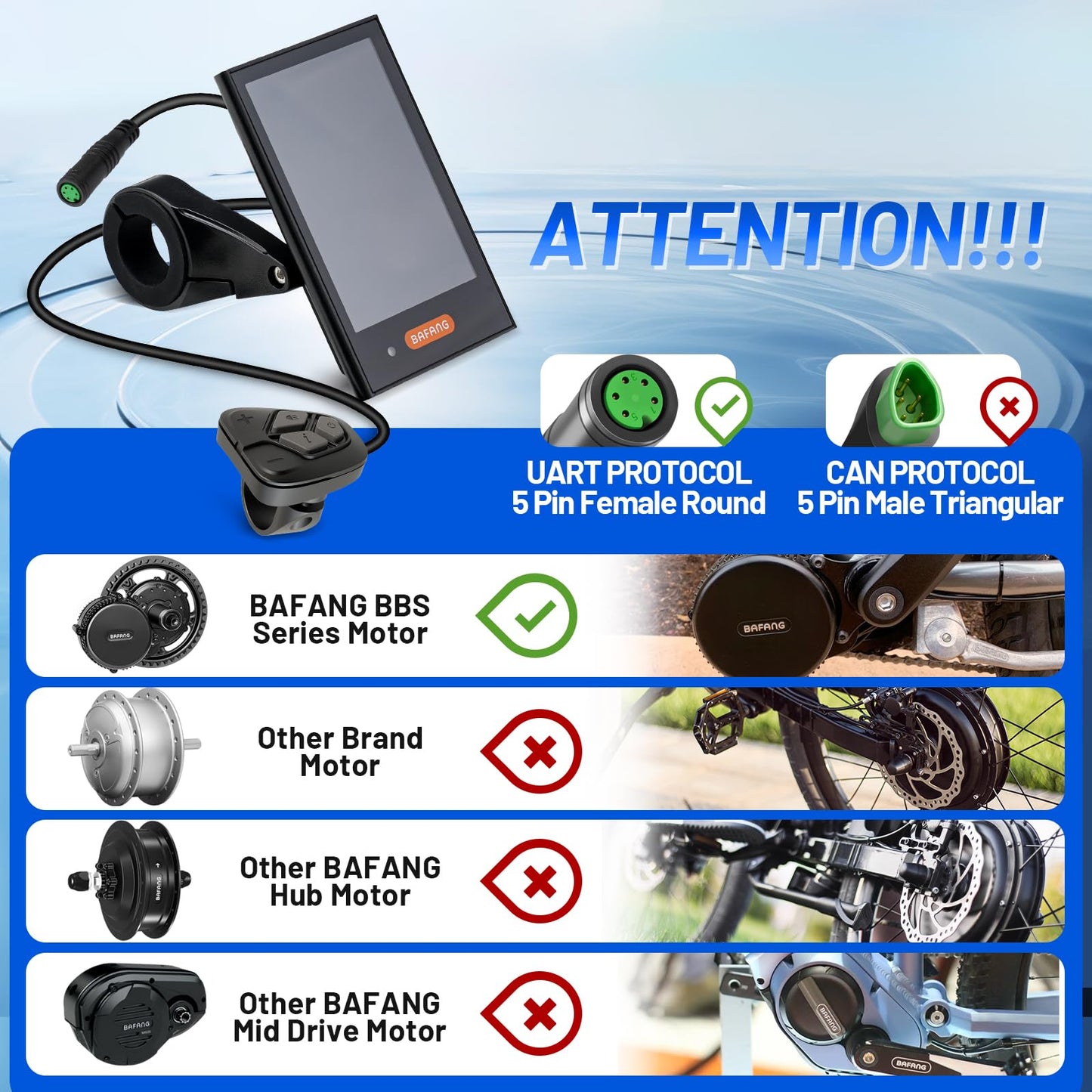 BAFANG Ebike Display DPC18 for BBS01B BBS02B BBSHD UART Version Mid Drive Motor, 0-9 Pedal Assist Levels E-Bike Computer Display