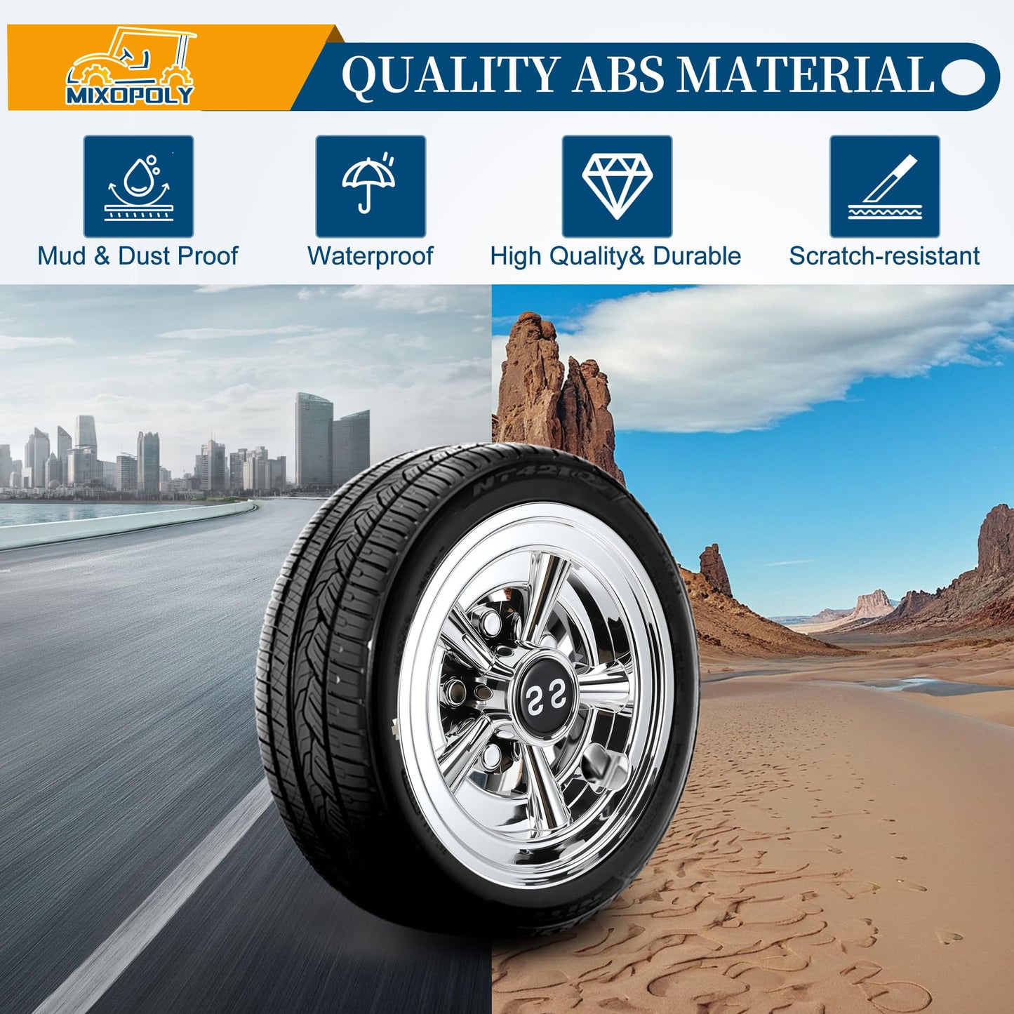8 Inch (Set of 4) Golf Cart Wheel Covers Hub Caps Direct Fit for EZGO, Yamaha, Club Car SS Chrome 5-Spoke Snap-on Installation Rust-Proof Weather-Resistant