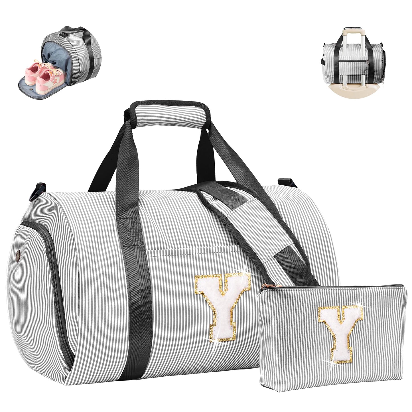 Vogewood 6 Year Old Girl Birthday Gifts, Girls Travel Duffle Bag, Kids Initial Overnight Bags with Shoe Compartment, Monogram Weekender Bag with Makeup Pouch, Gift Ideas for Niece Sister (Letter W)