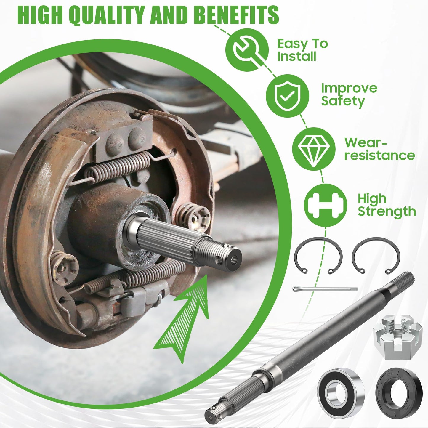 10L0L Golf Cart Rear Spline Axle Shaft for Yamaha G16 G19 G22 G27 (1996-2008) Models, Driver Side (Short) OEM# JR1-G6511-00-00