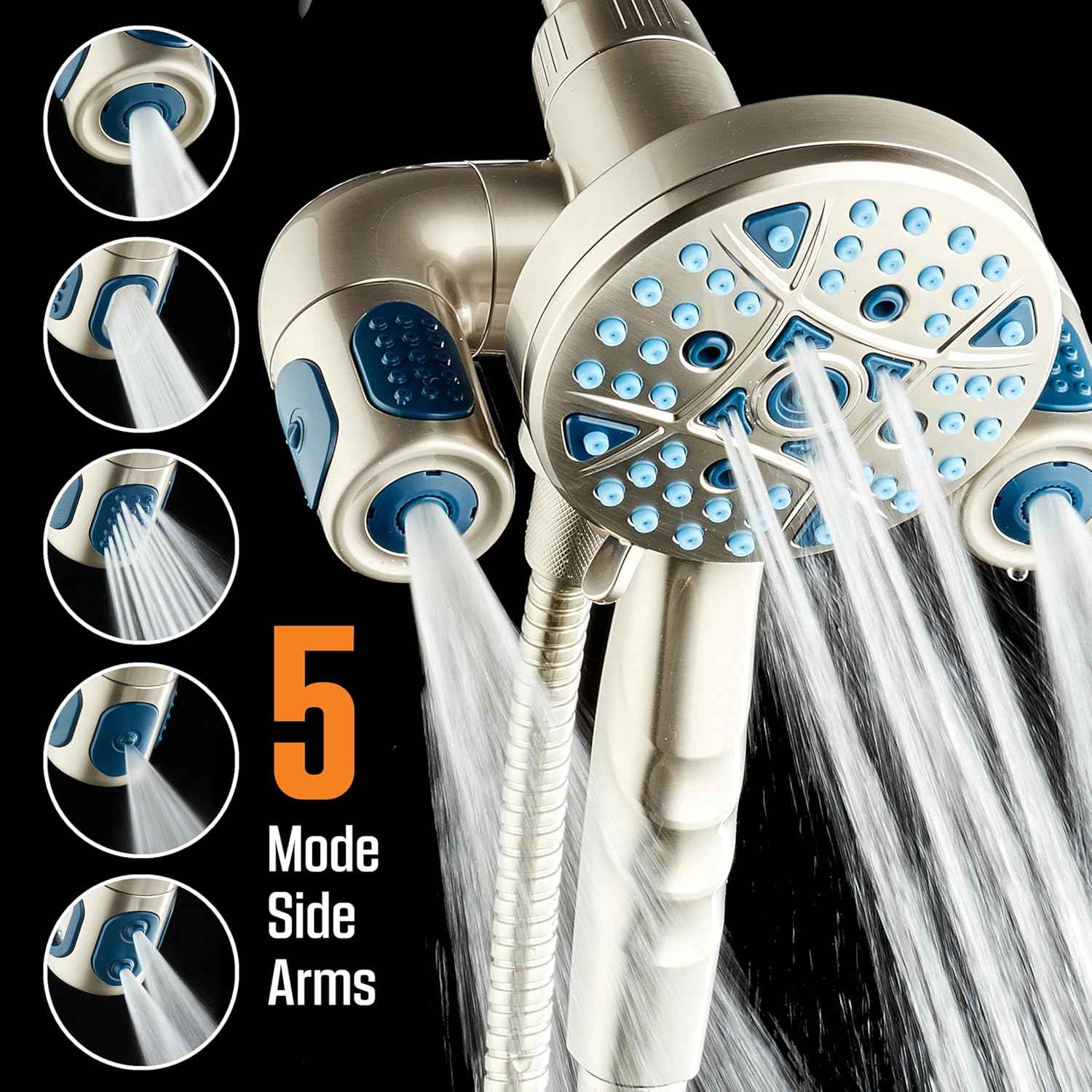 Polaris High Pressure Shower Head & Handheld Combo - 208 Settings, Magnetic Dock, Chrome Finish