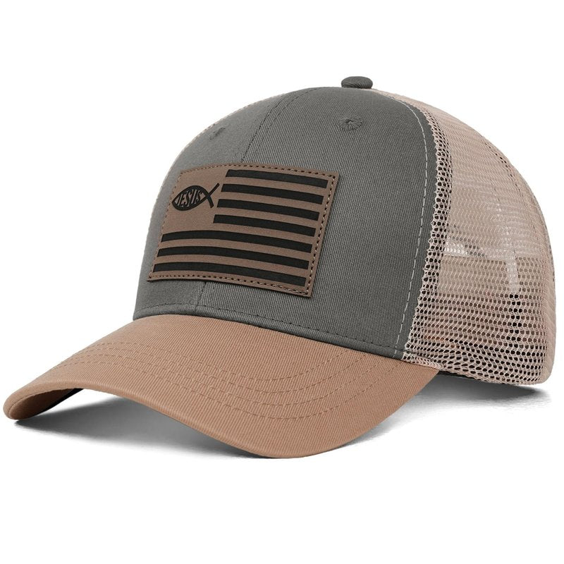 THIN MOUTH Christian Jesus Fish Flag Hat - Faith Snapback Trucker Hat for Men Women - Religious Gifts for Thanksgiving Christmas