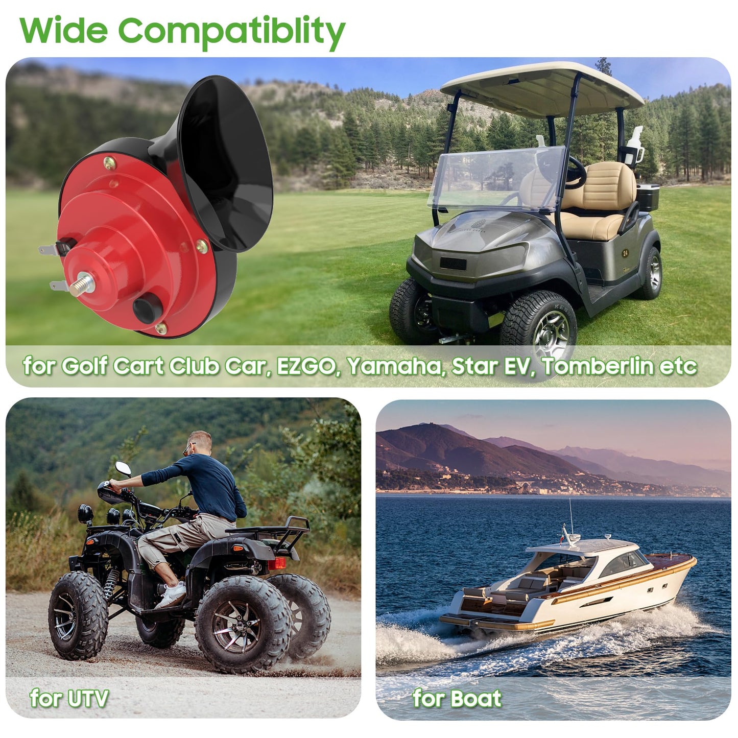 10L0L Upgrade Golf Cart 12 Volt Horn Kit, Hand Steering Mount Button, Horn Switch and Wire Harness Assembly Universal Fit for Yamaha, Club Car, EZGO, ATV, UTV, Boat