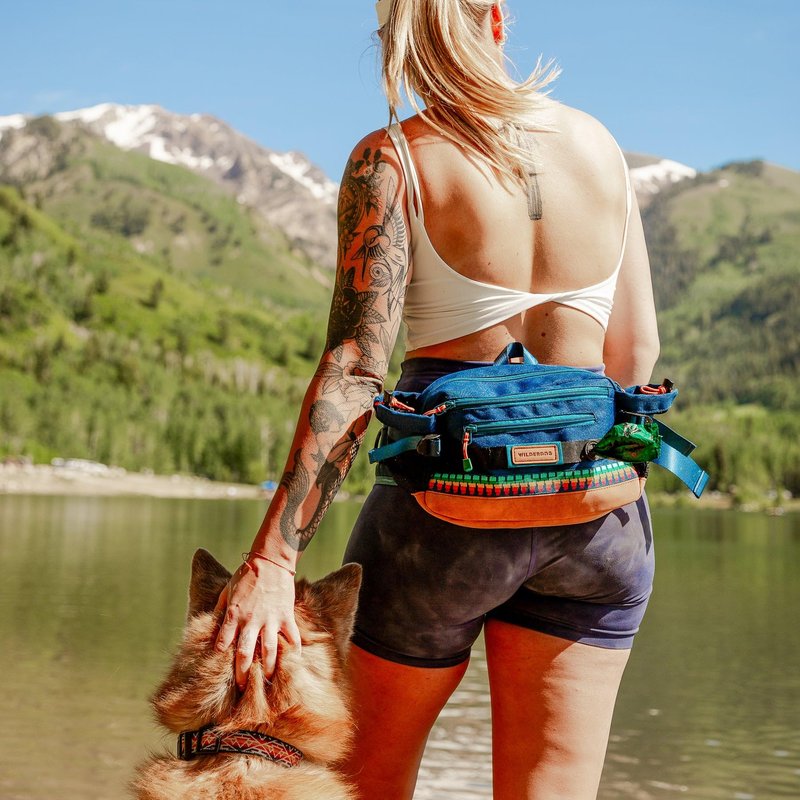 Wilderdog Mega Hip Pack with 3-Liter Capacity, Two Mesh Water Bottle Pockets, Interior Key Loops, Adjustable Straps, and Poop Bag Dispenser (Pacific Blue)