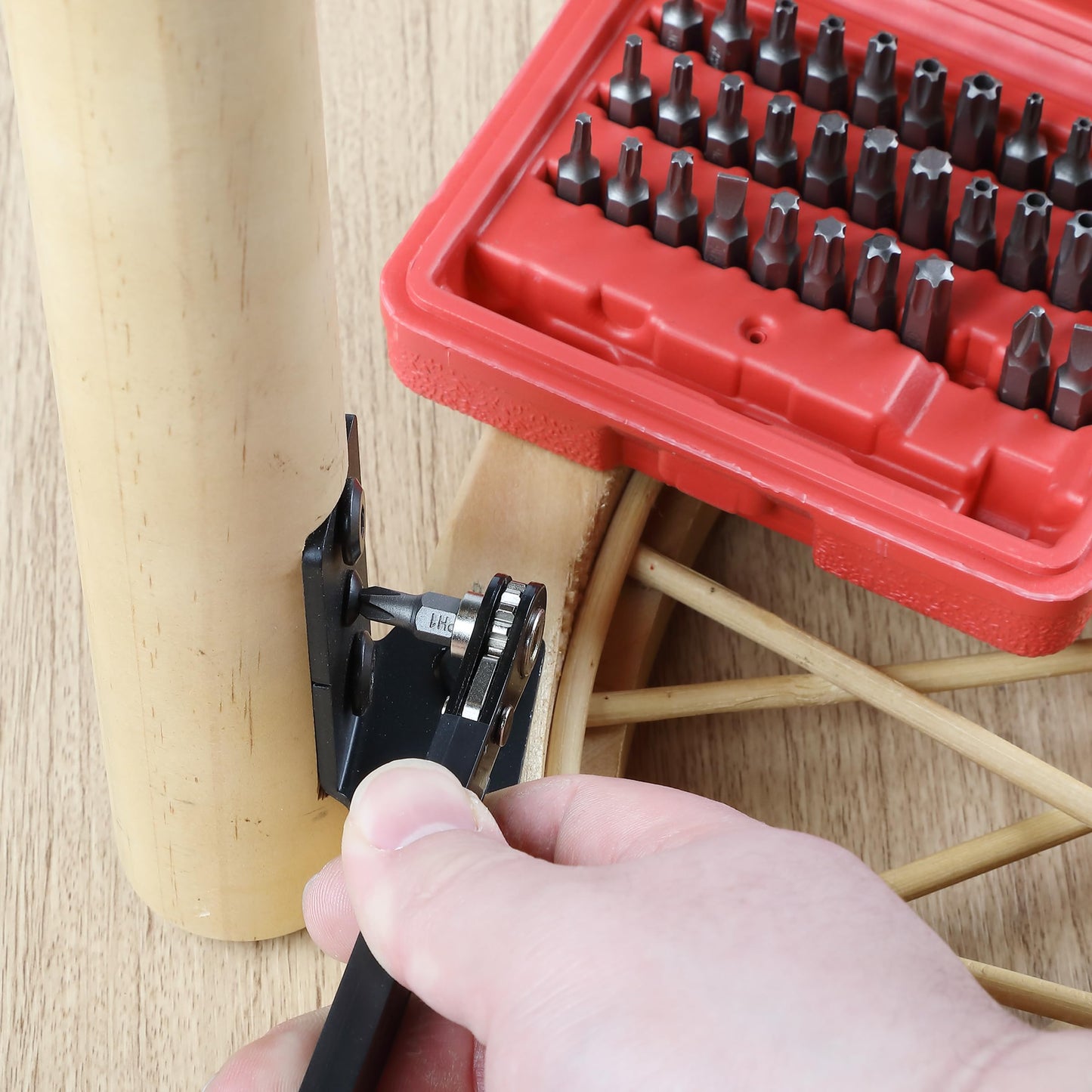 Bates Choice Mini Ratchet Set, 34 pcs, 1/4-Inch Drive, Cr-V Steel, Security Bit Set, Right Angle Screwdriver, 90 Degree Screwdriver, Torx Plus/Torx/Phillips/Slotted, Red Storage Box