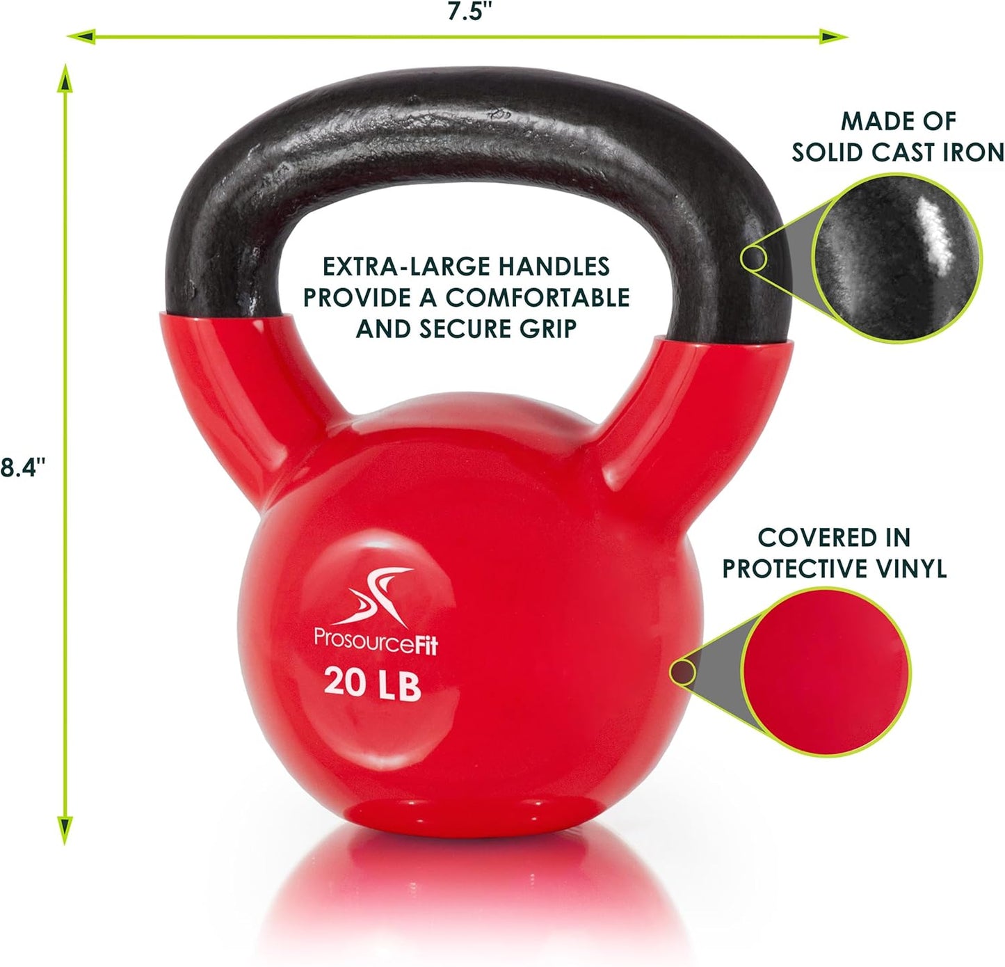 ProsourceFit Kettlebells - Vinyl Coated Cast Iron for Full Body Fitness Workouts | Various Weights Available