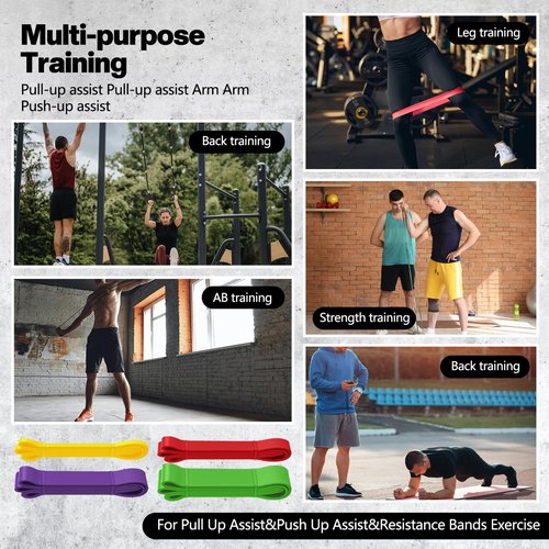Soulchen Resistance Bands Pull up Assistance Band Set 530 Lbs 4 Pcs Exercise Bands with Assist Belt Nylon Strap and Door Anchor for Working Out Body Stretching Training Home Fitness Muscle Training