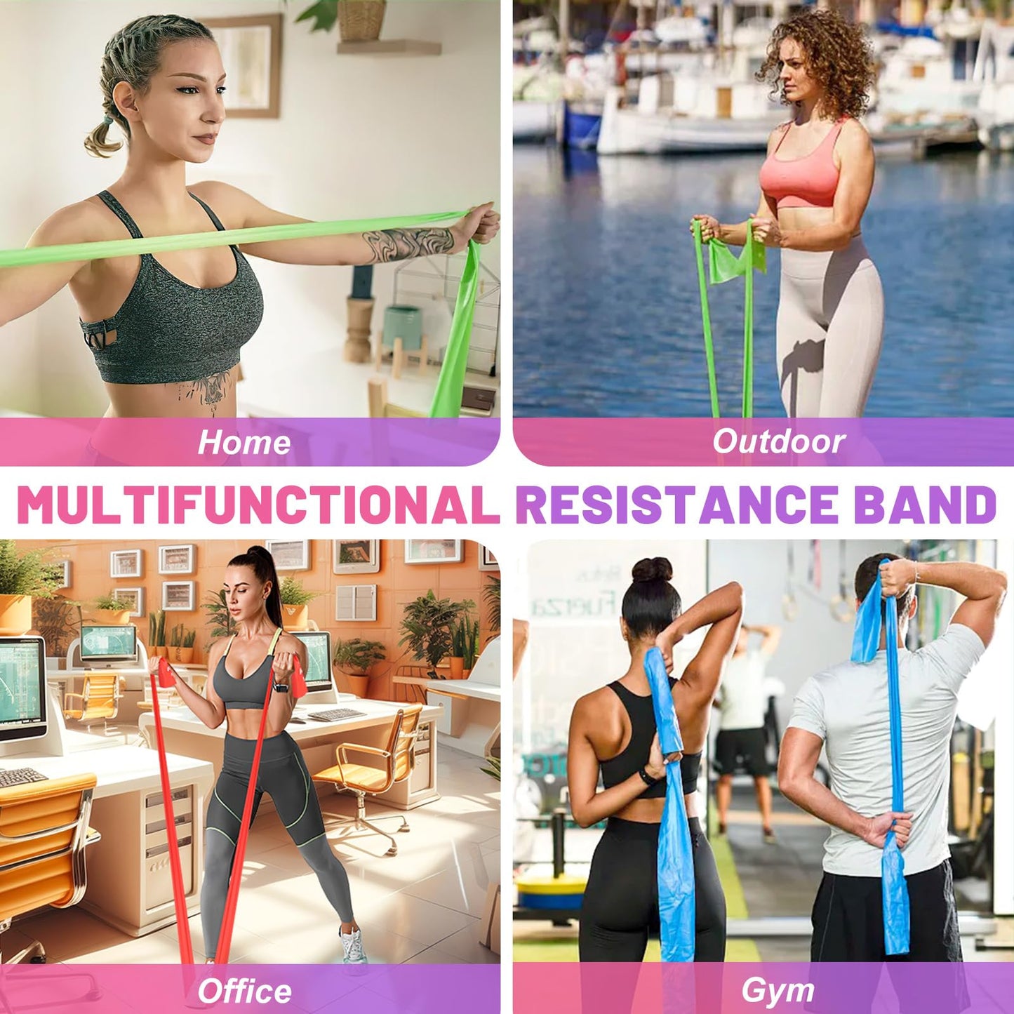 Resistance Bands Set, 5 Pack Exercise Bands for Yoga, Pilates, Fitness
