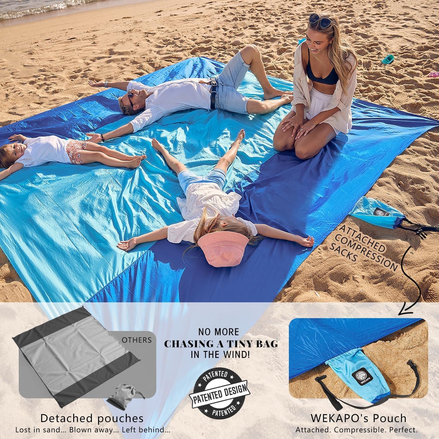 WEKAPO Beach Blanket - Extra Large Sandproof & Waterproof Mat | Quick Drying for Picnics, Camping & Vacations