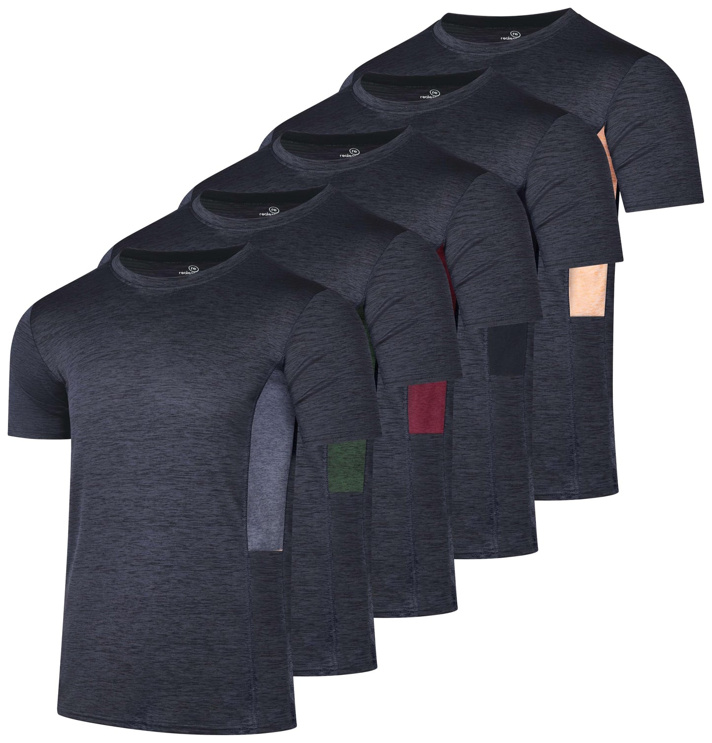 Real Essentials 5 Pack: Men's Dry-Fit Short Sleeve Crew Neck T Shirts Fitness Running Gym Workout Cool Exercise Athletic Tee, Set 7, XX-Large