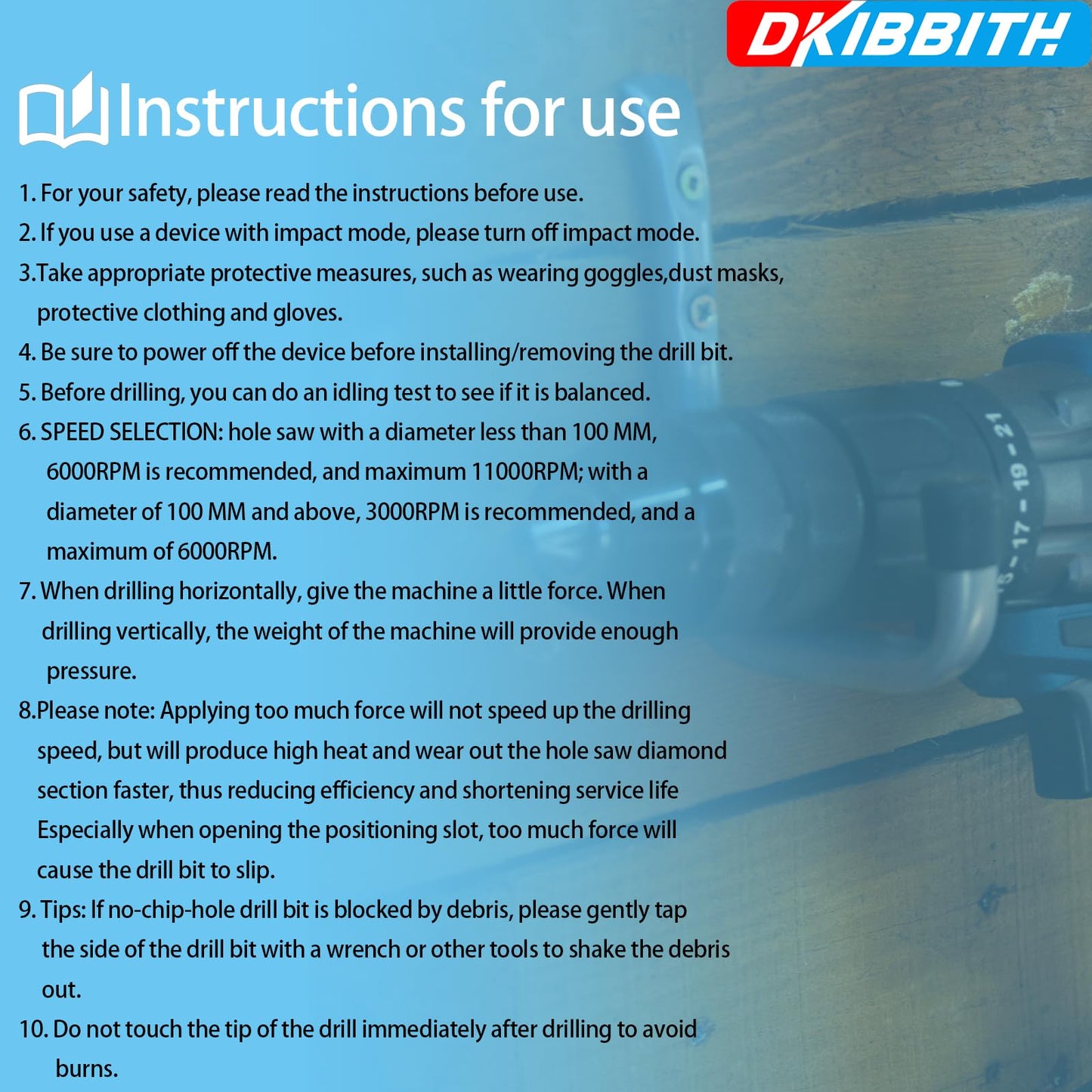 DKIBBITH 7 Pack Dry Diamond Drill Bits & Tile Drill Bits Set for Ceramic, Porcelain, Marble, Granite, Stone, Glass - Round Shank 3/16", 1/4"(x2), 5/16", 3/8", 1/2"+1 Pack Masonry Drill Bit 1/4"
