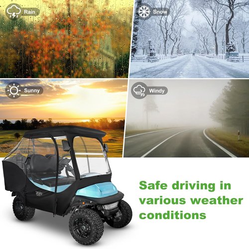 10L0L Golf Cart Enclosure for Club Car Precedent 4 Passenger, Fits 57'' Roof with 4-Side Zipper Doors, 360° Panoramic Windows & Security Side Mirror Openings