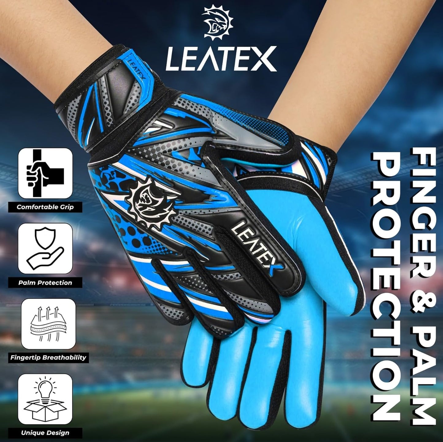 Skiennix Youth Soccer Goalie Gloves - Strong Grip & Breathable Goalkeeper Gloves for Kids | Adjustable Wrist Strap