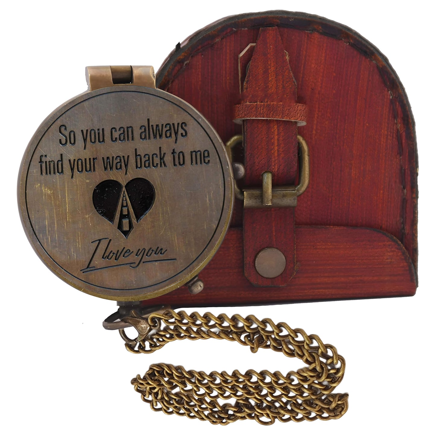 Engraved Brass Compass- Personalized Sundial Compass, Viking Compass Gift to Her, Nautical Gift for Boyfriend Perfect and Unique Gift with Leather Case
