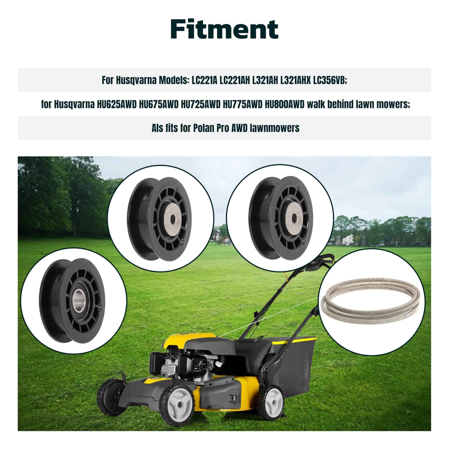 unrulysoul Idler Pulley Belt Repair Kit Replaces 587973001 587969201 580364609, fits for Husqvarna LC221A LC221AH Walk-Behind Lawn Mowers, for Husqvarna 22" AWD HU675AWD HU725AWD Mowers