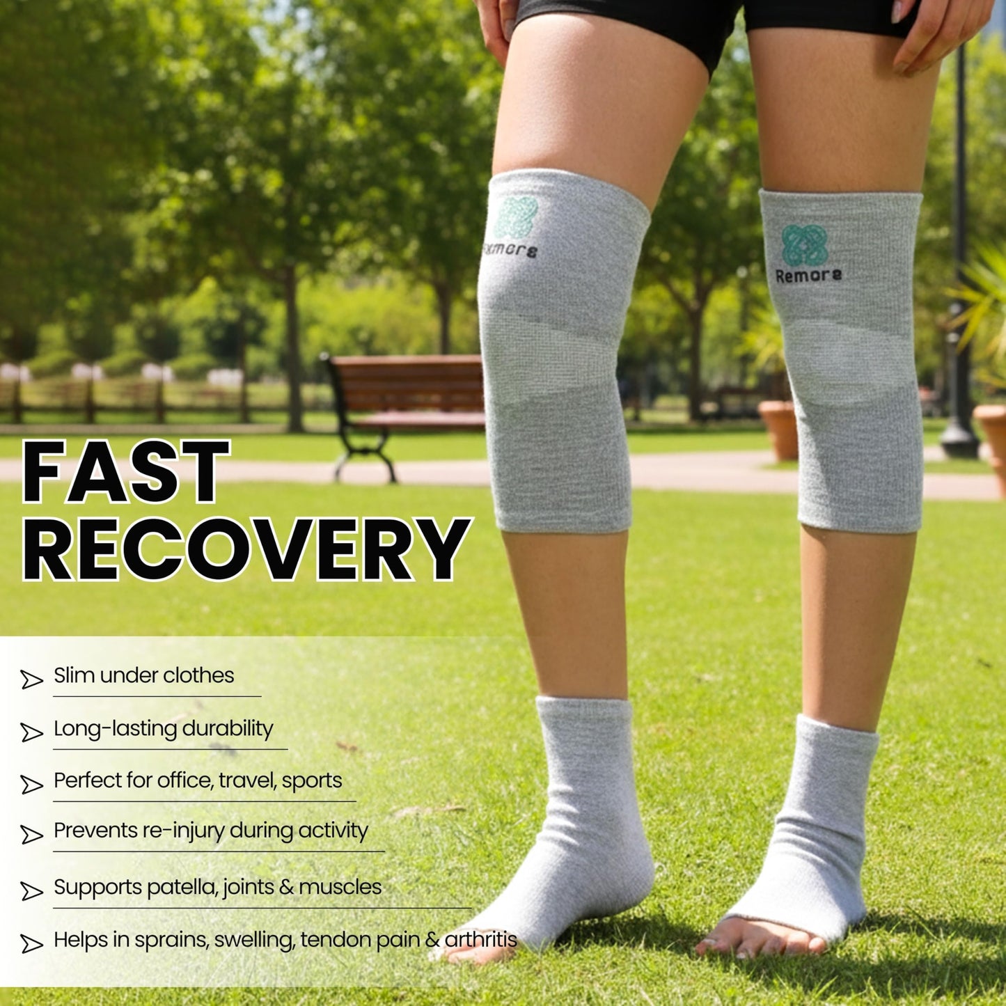 Bamboo Knee Compression Sleeve & Bamboo Compression Ankle Support Combo for Men and Women Knee Pain, Gym, Running, Basketball, Meniscus Tear, Sports, Joint Pain Relief, Injury Recovery (X-Large) (Knee Thigh 18-20inch)