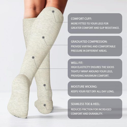 LEVSOX Cotton Compression Socks - 20-30mmHg Knee High Support for Women & Men | Ideal for Nurses & Travel