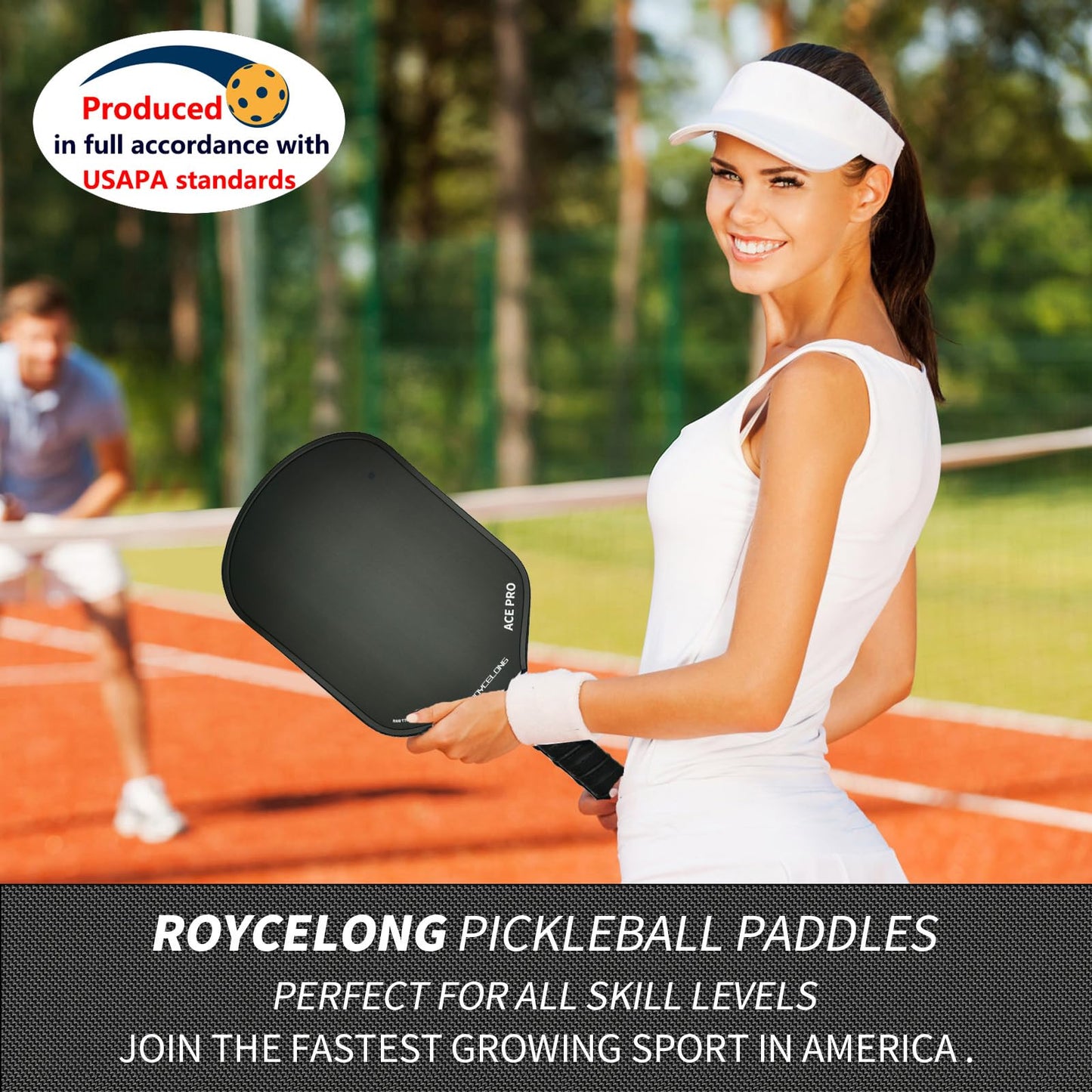 ROYCELONG Pickleball Paddles T700 Carbon Fiber Pickleball Rackets Lightweight Training Racquet Set for Beginners to Advanced Players USAPA Compliant Quiet 16mm Core Portable Bag (All Black, 1 Pack)