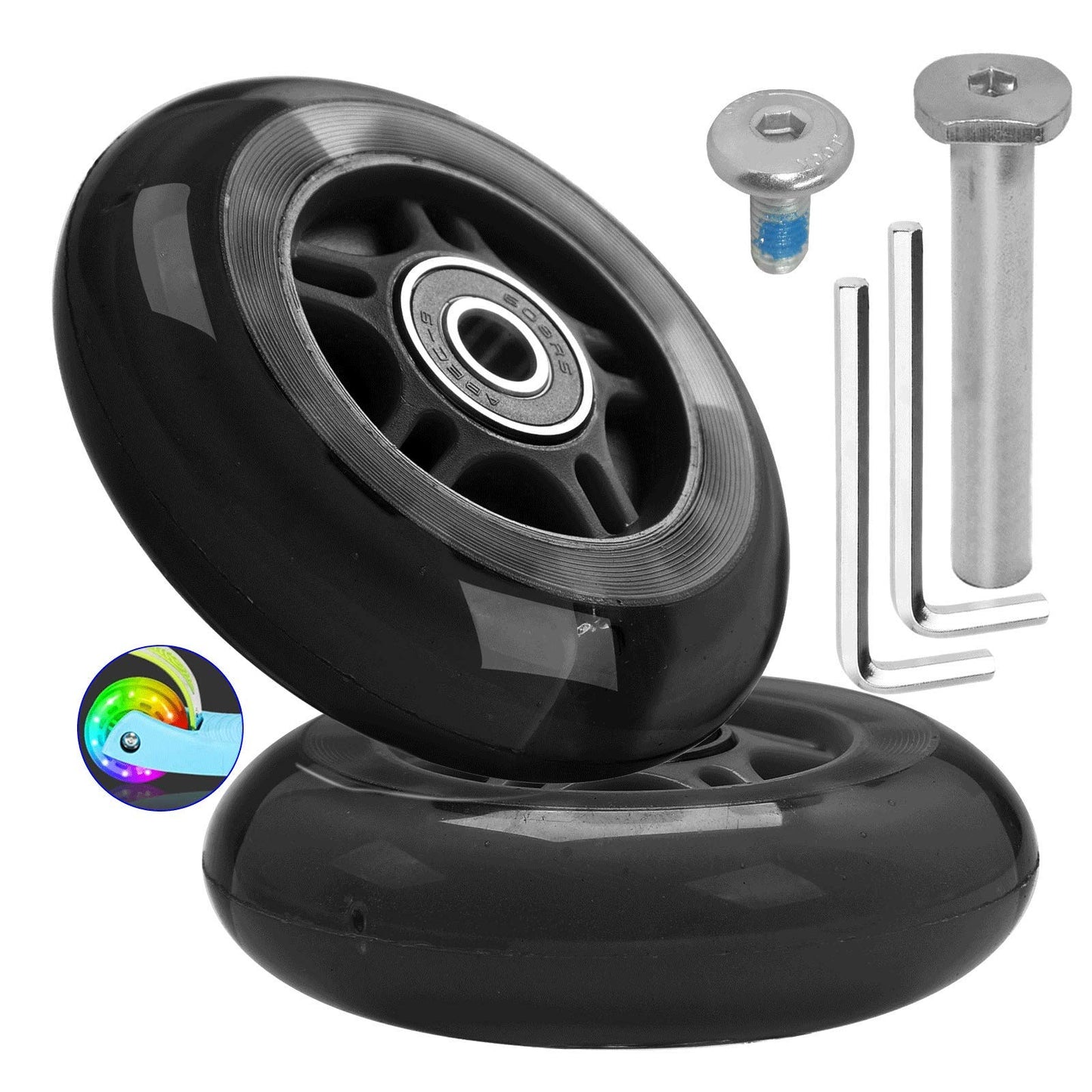 80mm x 24mm Flash Rear Wheel M8x65mm Screw Sets for Foldable Micro Mini 3 Wheel Kids Scooter Kickboard Axle Repair Tool (Black)