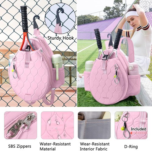 VIGEGARI Quilted Tennis Bag for Women – Tennis Backpack & Crossbody Sling | Holds 2 Rackets or 3 Pickleball Paddles | Lightweight Badminton Racket Bag, Tennis Tote & Sports Backpack