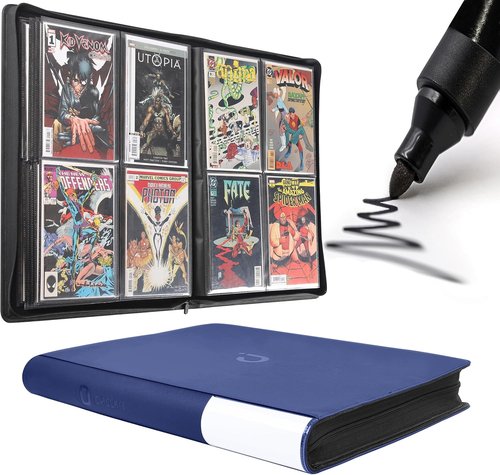 D DACCKIT Premium Comic Binder - Holds 96 Comics with Sleeves | Classic Navy Blue Storage Album