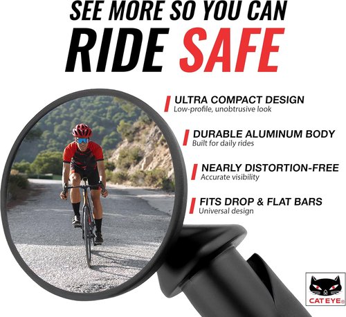 CATEYE BM-45 Bar End Mirror - Ultra Compact, Durable Aluminum Mirror for Road & MTB Bikes, Scratch-Resistant Glass