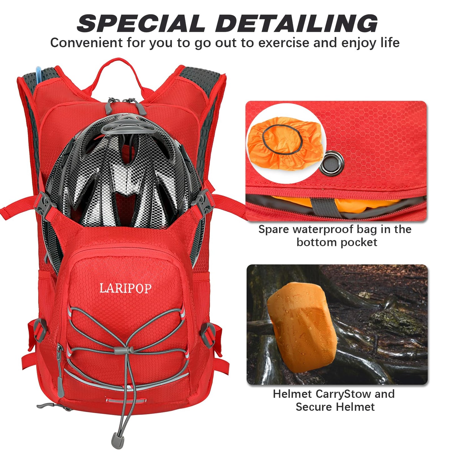 LARIPOP 18L Hydration Backpack with 2L BPA-Free Leak-Proof Water Bladder, Lightweight Breathable Reflective Daypack for Hiking Cycling MTB Trail Running Camping Men Women