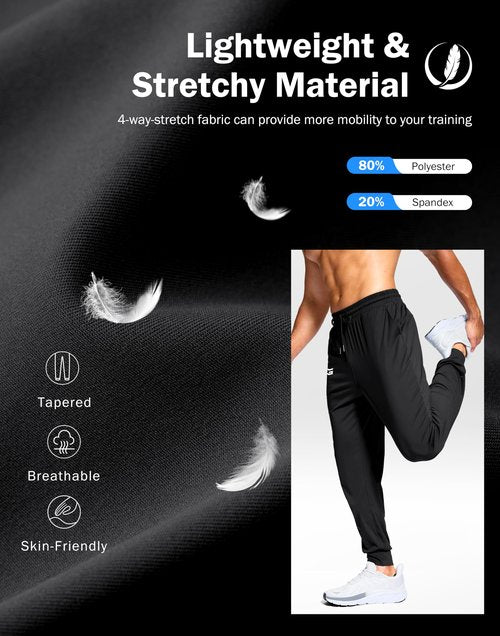 G Gradual Men's Joggers Lightweight Athletic Workout Pants with Pockets Stretch Track Running Sweatpants for Men Gym Sports(Black,L)
