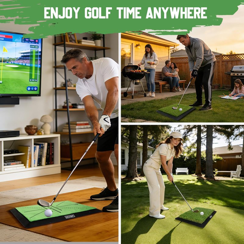 Golf Hitting Mat Training System, 3-in-1 Training Mats for Swing Path Feedback, Fairway, Rough Mats with No-Slip Heavy-Duty Rubber Base, 16"x12" Golf Practice Mat for Golfers, Beginners & Pros
