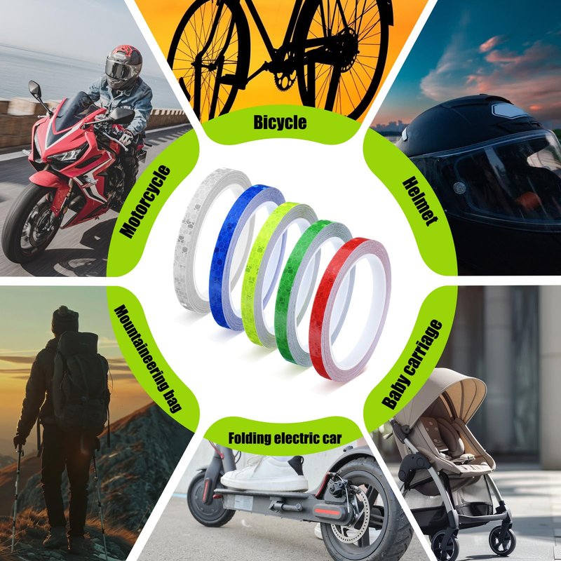 5 Rolls 130ft Reflective Tape for Bikes Bicycle Decals Fluorescent Tape Outdoor Safety Warning Lighting Sticker Waterproof High Visibility Reflector Tapes for DIY Rim Decoration