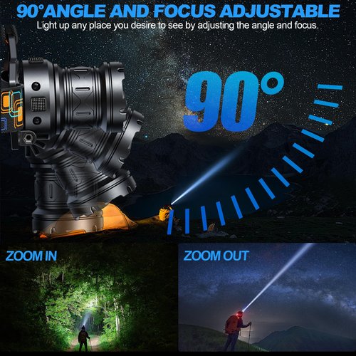 Headlamp Rechargeable, Bright LED Head Lamp with White Red Light, LED Headlamp Motion Sensor 90° Adjustable Zoomable 6 Modes Head Lights for Forehead for Adults Running Hunting Camping Hiking Fishing