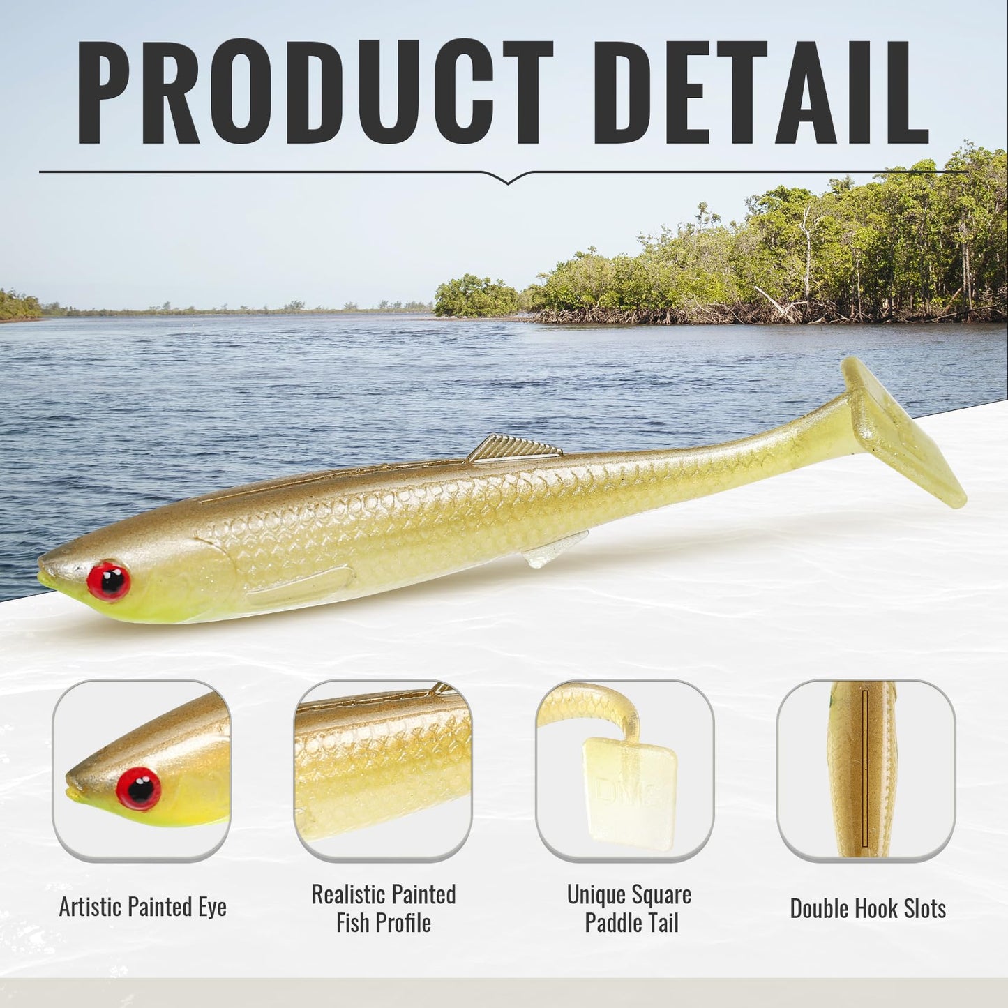 TRUSCEND Hand-Painted Soft Fishing Lures 10PCS, Paddle Tail Swimbaits, Fishing Lures for Bass Trout Crappie Walleye, Durable Plastic Bait for Bass Fishing, Shad Fishing Bait for Freshwater Saltwater