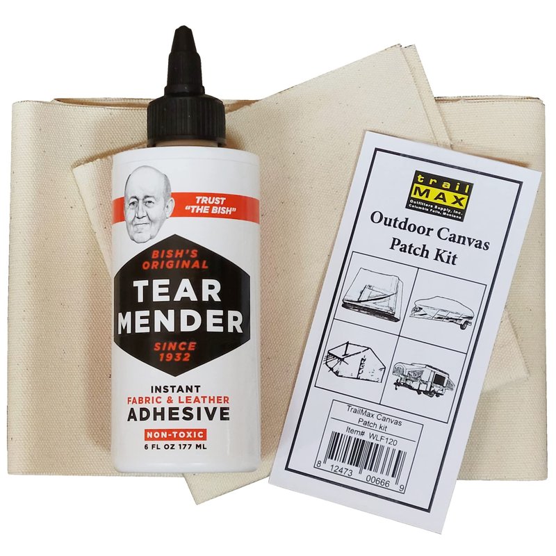 TrailMax Outdoor Canvas Patch Kit to Repair Pop-Up Campers, Canvas Tents, Boat Covers, Tarps | 2.75 SQ Feet of 15 oz Canvas & 6oz Bottle of TearMender Fabric Glue